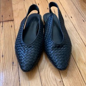 Everlane V Slingback in black woven leather